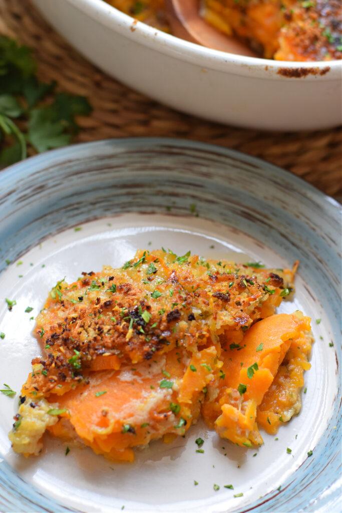 Sweet potato gratin on a plate.