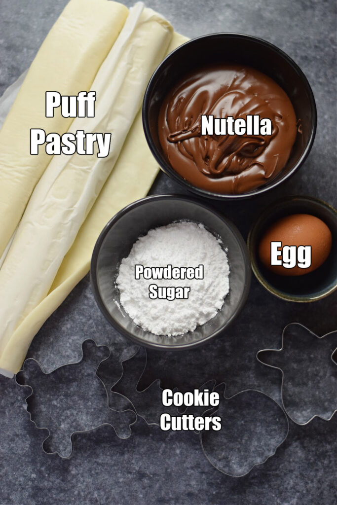 Ingredients to make Halloween puff pastry shapes.