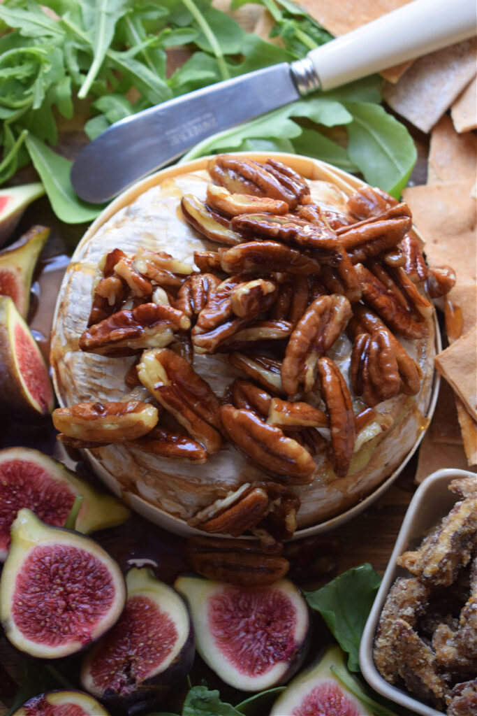 Maple pecan cheese in a serving dish.