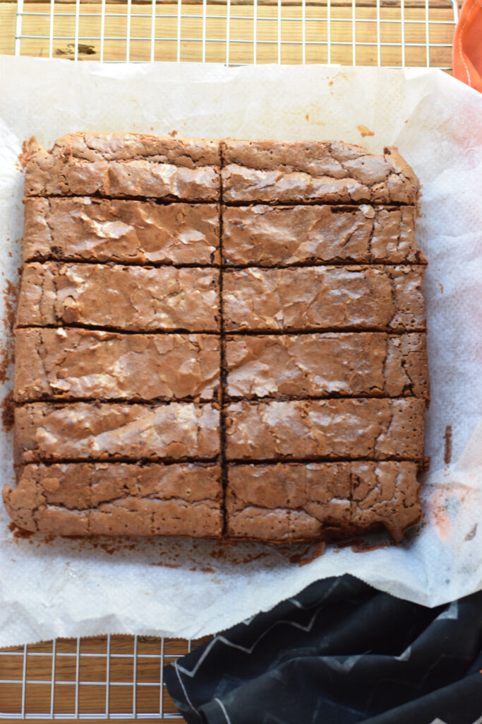 Brownies on a cooling rack.