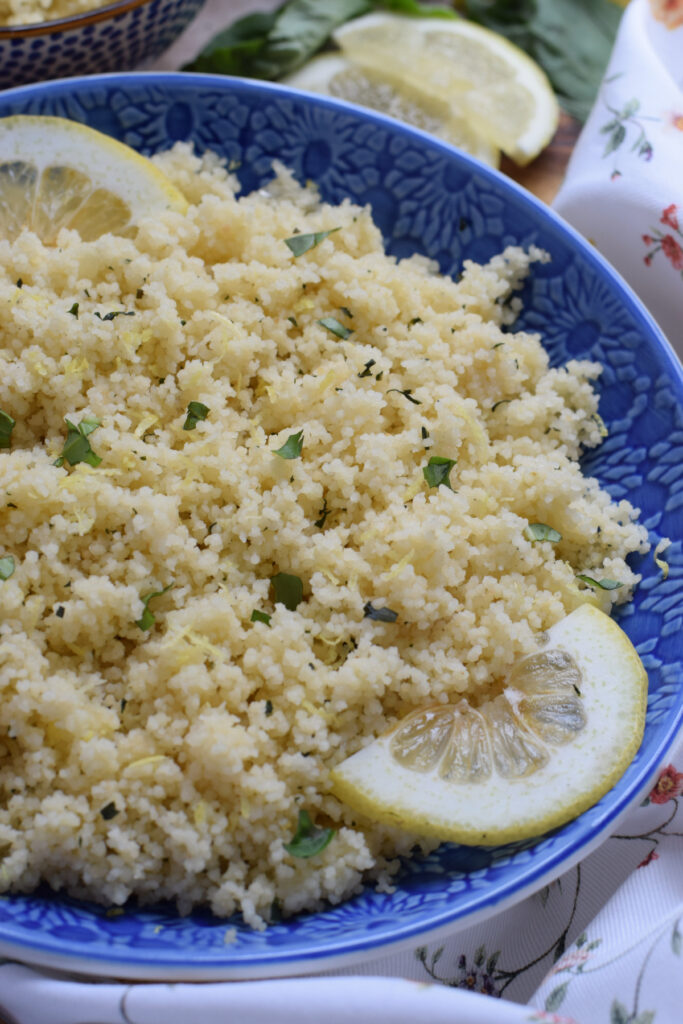 Close up of lemon basil couscous.