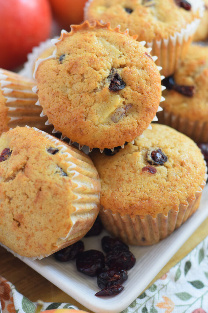 Close up of apple cranberry muffins.