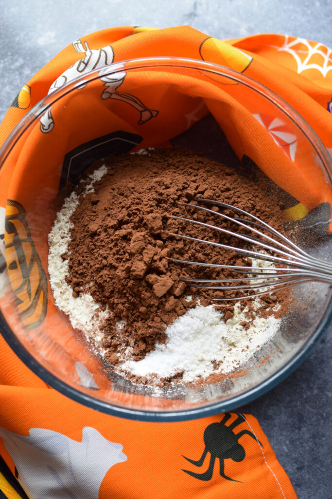 Dry ingredients in a glass bowl.