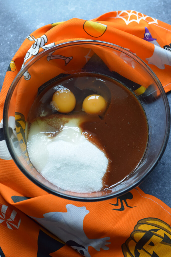 Making chocolate cookie batter.