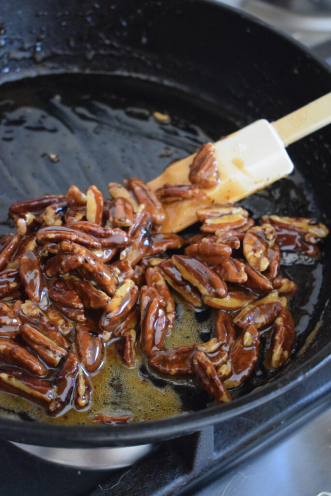 Maple syrup with pecans.