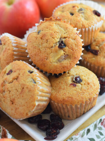 Close up of apple cranberry muffins