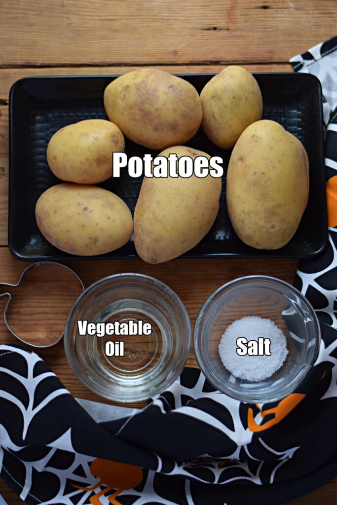 Ingredients to make jack-o-lantern-potato chips.