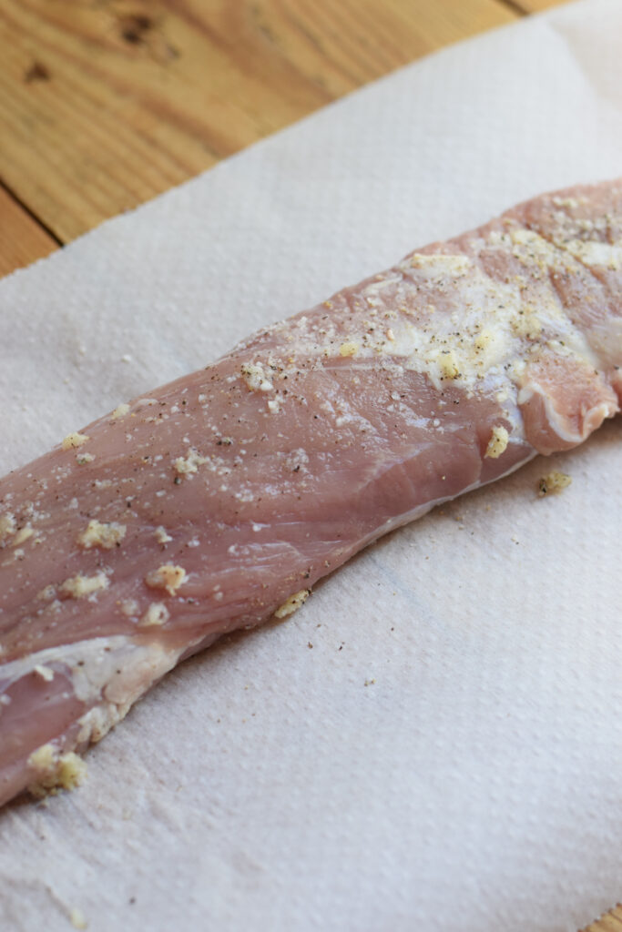 Pork tenderloin seasoned with salt, pepper and garlic.