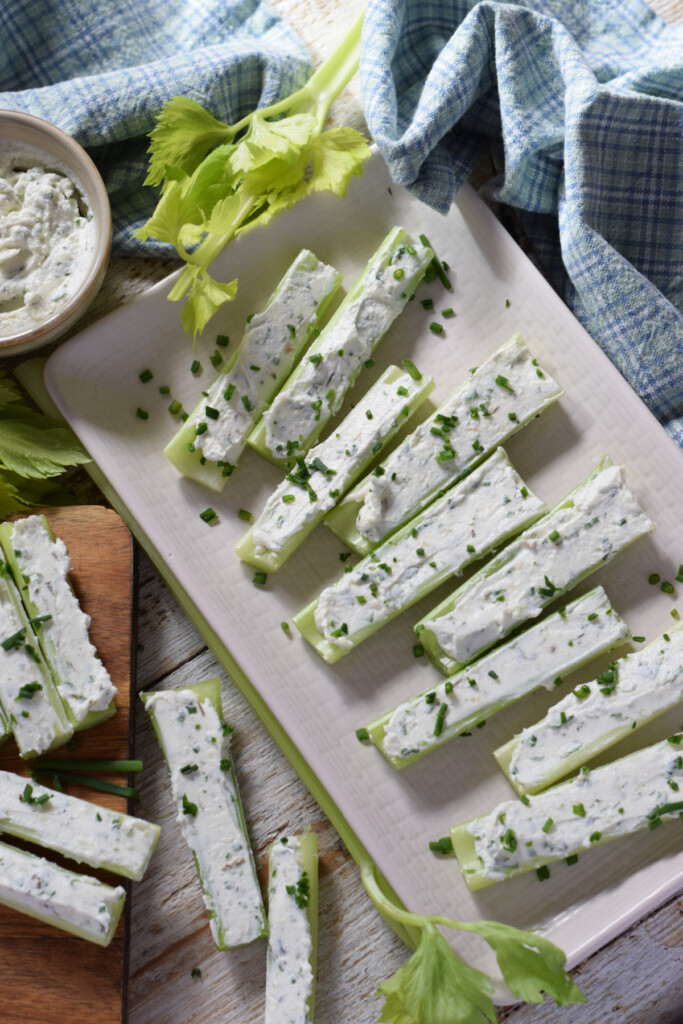 Celery stuffed with cream cheese.