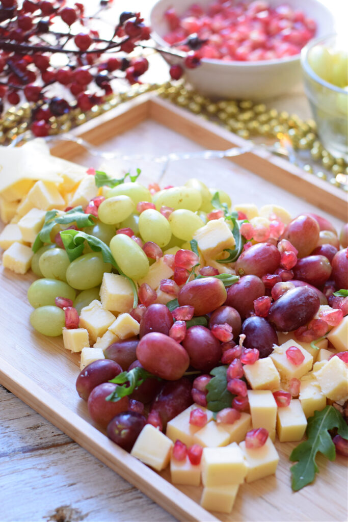 Close up of a christmas tree fruit platter.