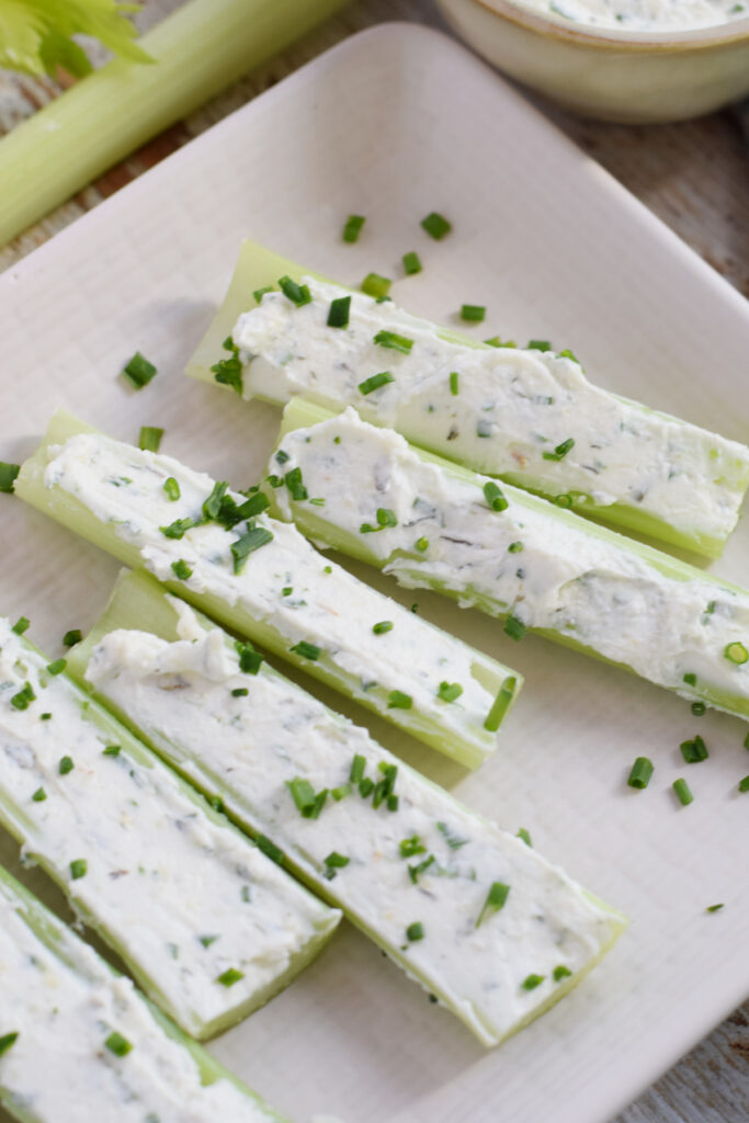 Close up of stuffed celery.