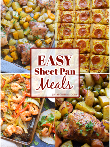 Photo collage of easy sheet pan meals.