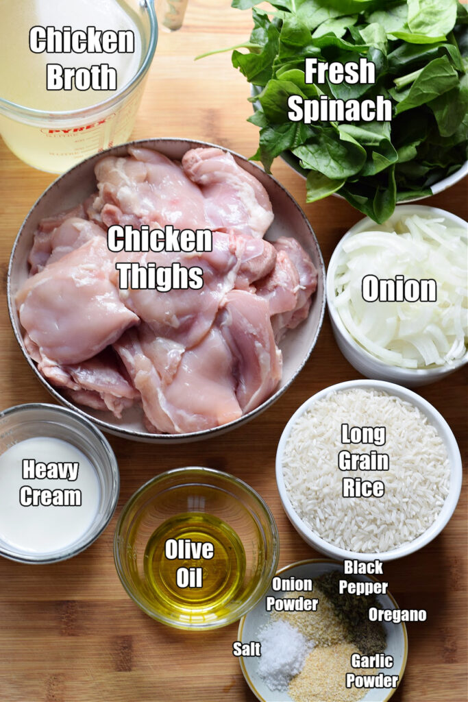 Ingredients to make caramelized onion chicken and rice.