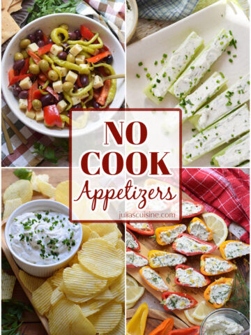 Image collage of no cook appetizers.