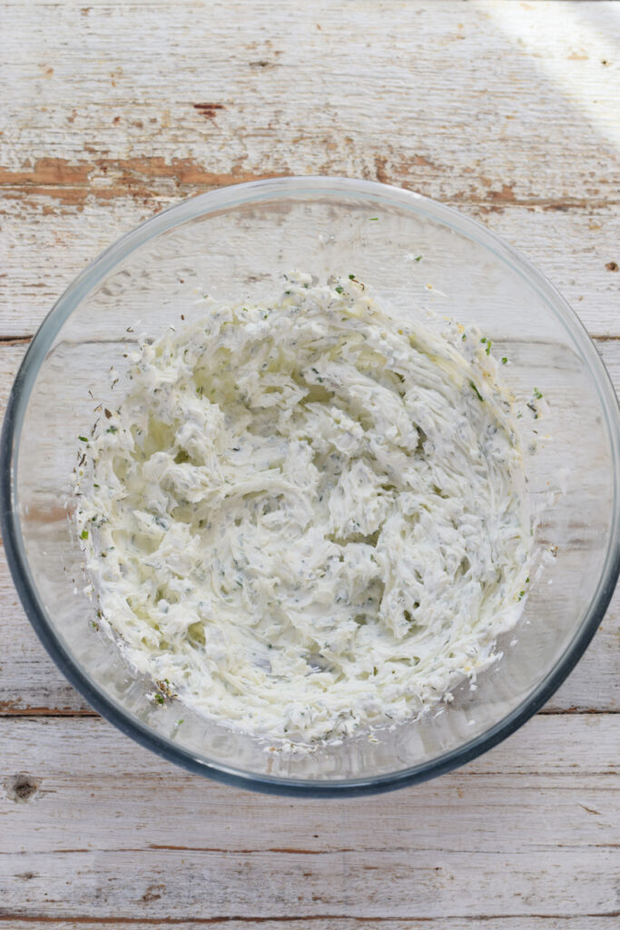 Cream cheese dip in a bowl.