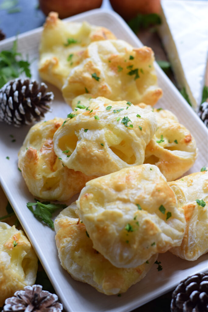 Close up of brie and apple puff pastry.