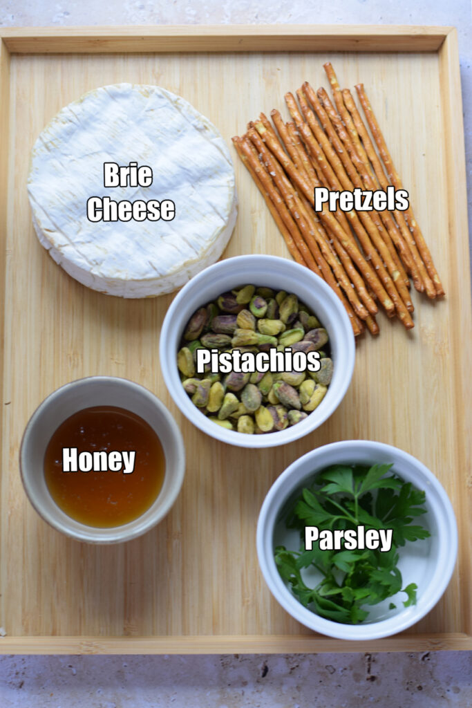 Ingredients to make mini brie christmas  trees.