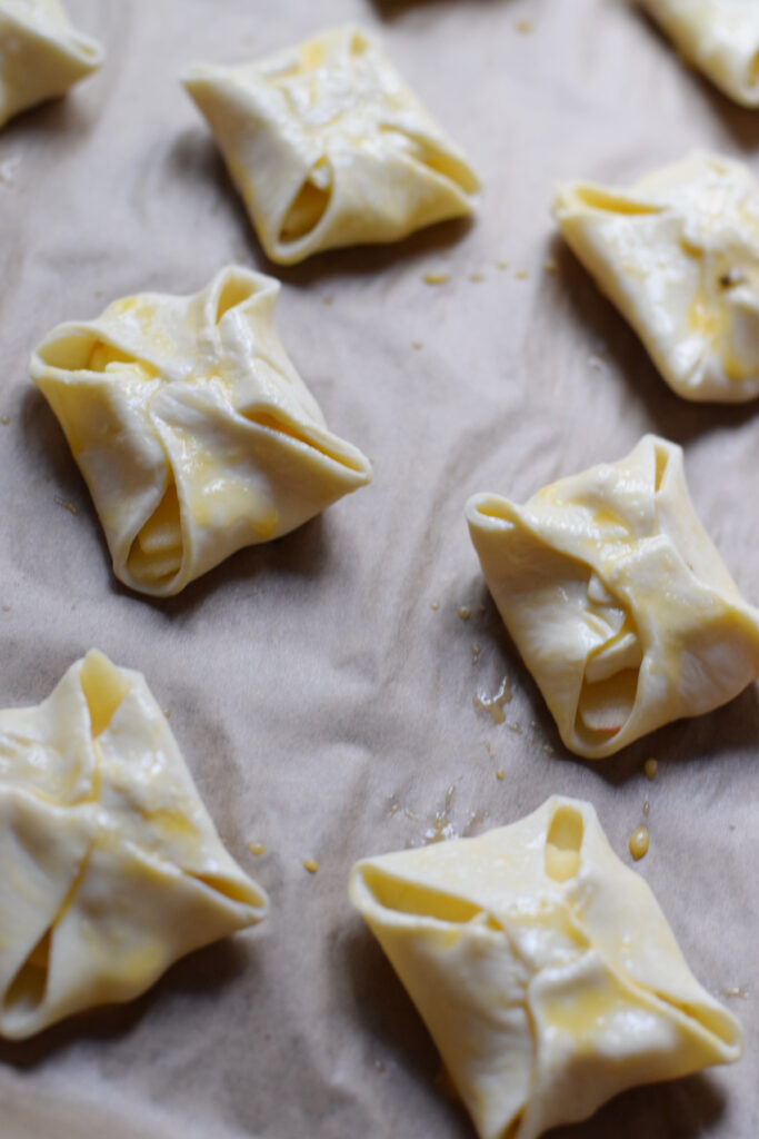 Brushed pastry ready to bake.