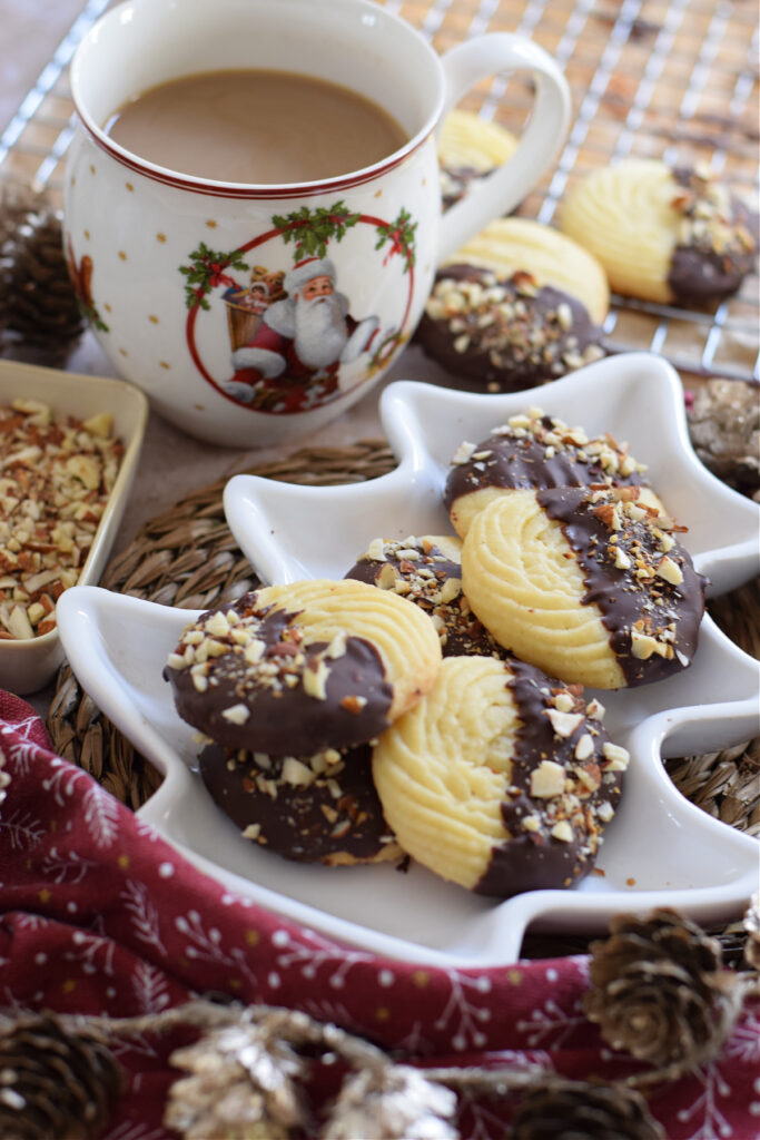 Shortbread cookies with a cup of coffee.