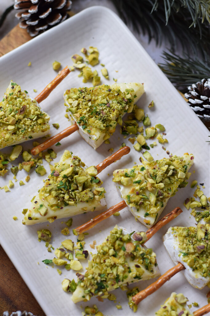 Close up of Brie christmas tree appetizers.