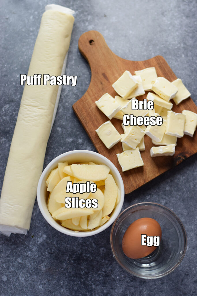 Ingredients to make brie and apple puff pastry.