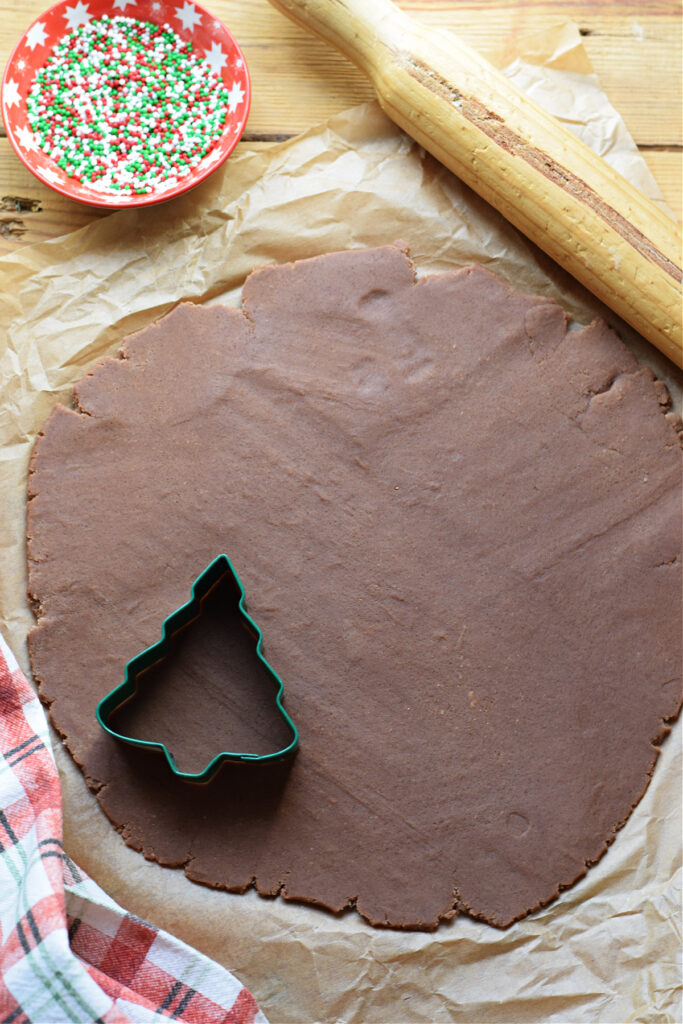 Cutting out shortbread cookeis.