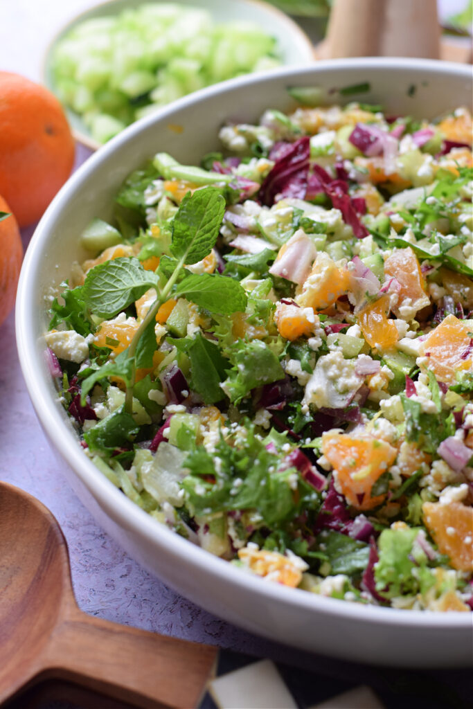 Close up of a chopped winter salad.