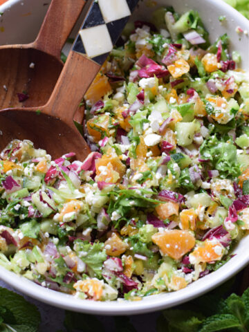 Close up of a chopped winter salad.