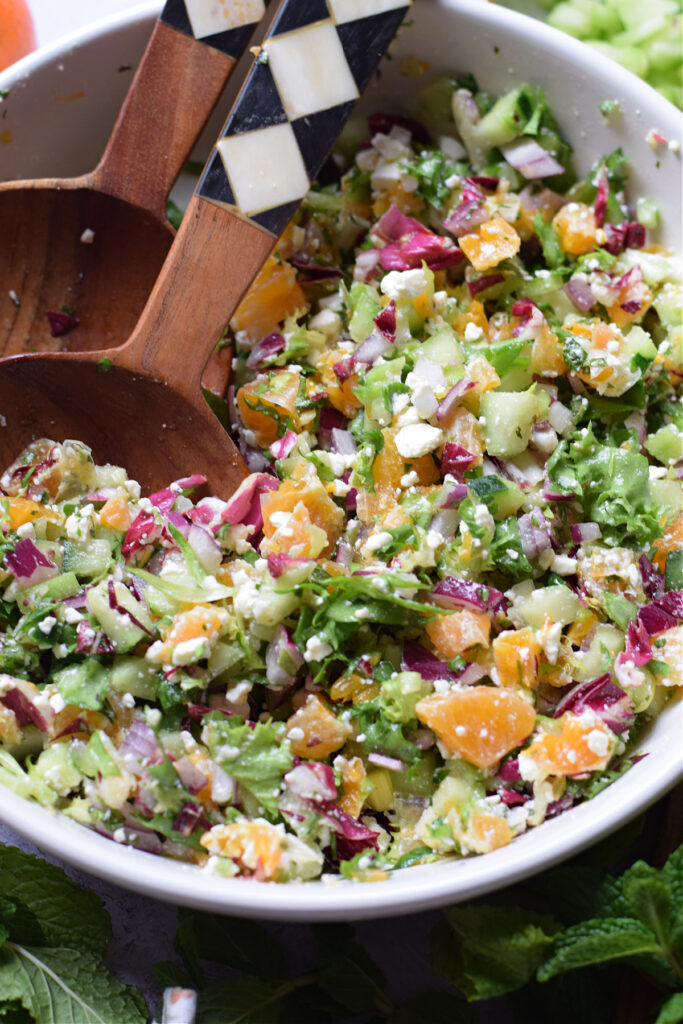 Close up of a chopped winter salad.