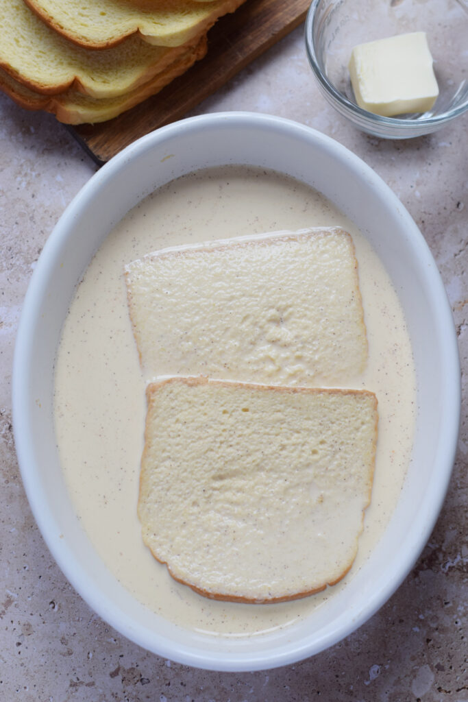 Soaking bread for french toast.