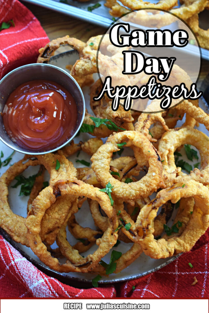 Collage of game day appetizers.