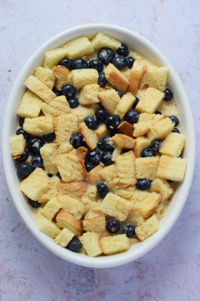 Ready to bake bread and blueberry pudding.