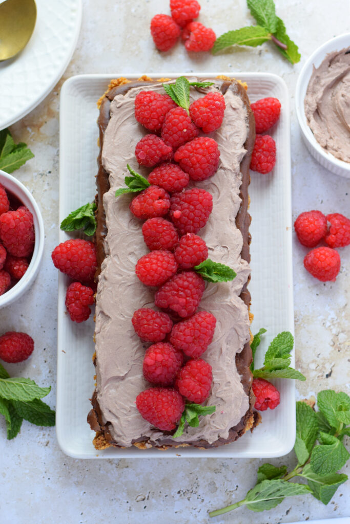 Raspberry topped cheesecake tart.