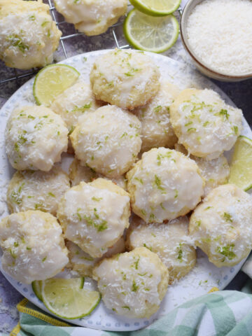 Coconut lime cookies on a plate.