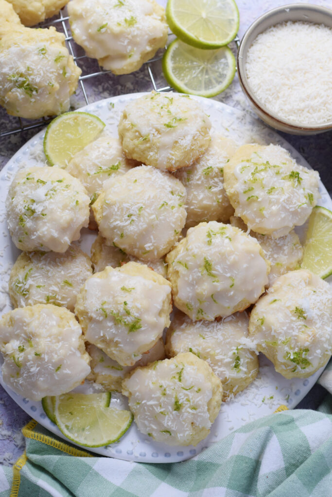 Coconut lime cookies on a plate.