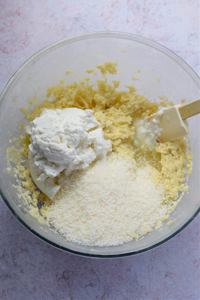 Making ricotta cookie dough in a bowl.