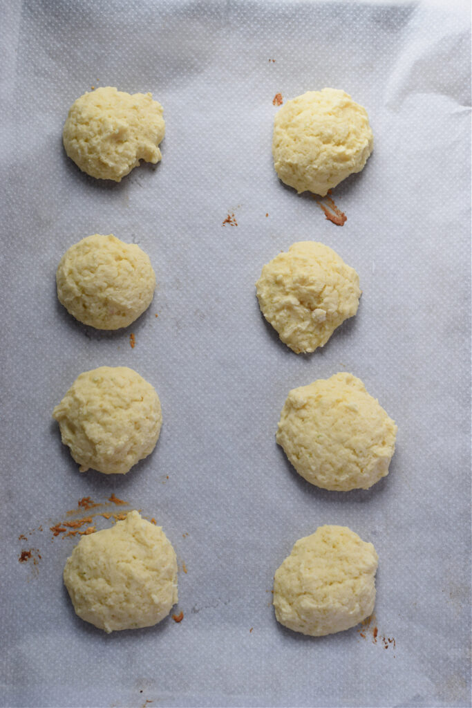 Baked cookies on a baking sheet.