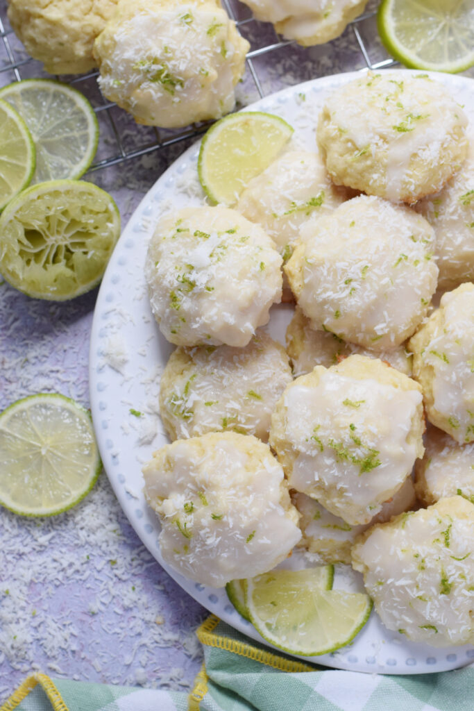 Coconut lime cookies on a plate.