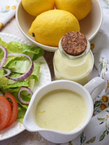 Lemon vinaigrette with a fresh salad on the side.