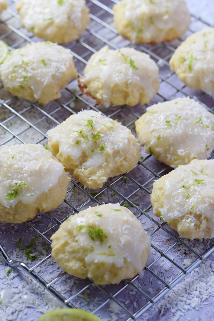 Coconut lime cooking on a baking rack.