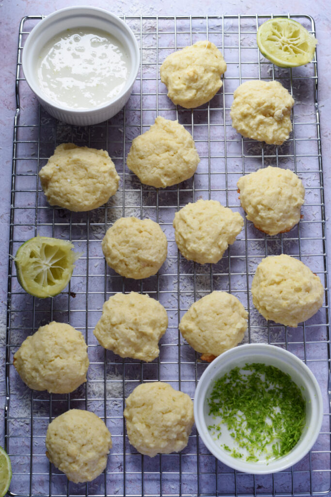 Cooking cookies on a cooling rack.