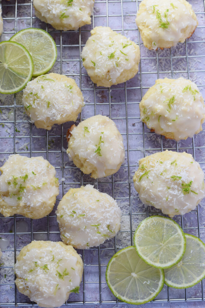 coconut cookies on a rack.