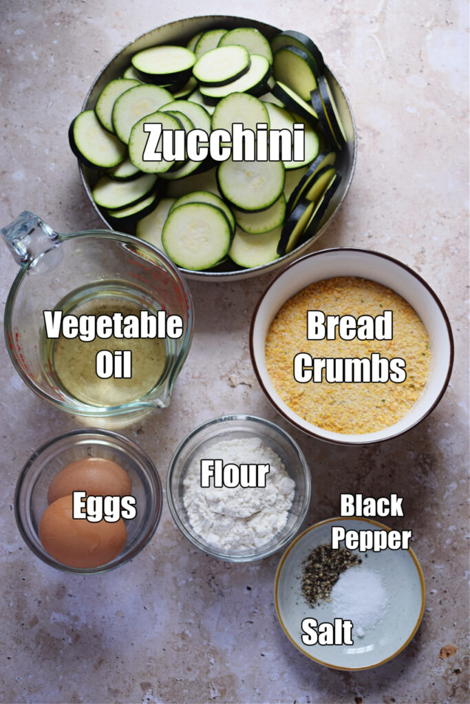 Ingredients to make panko crusted zucchini.