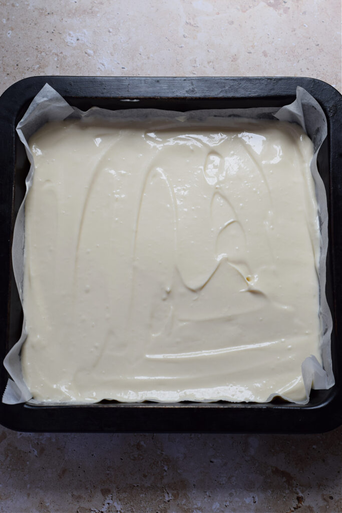 Ready to bake cheesecake squares.