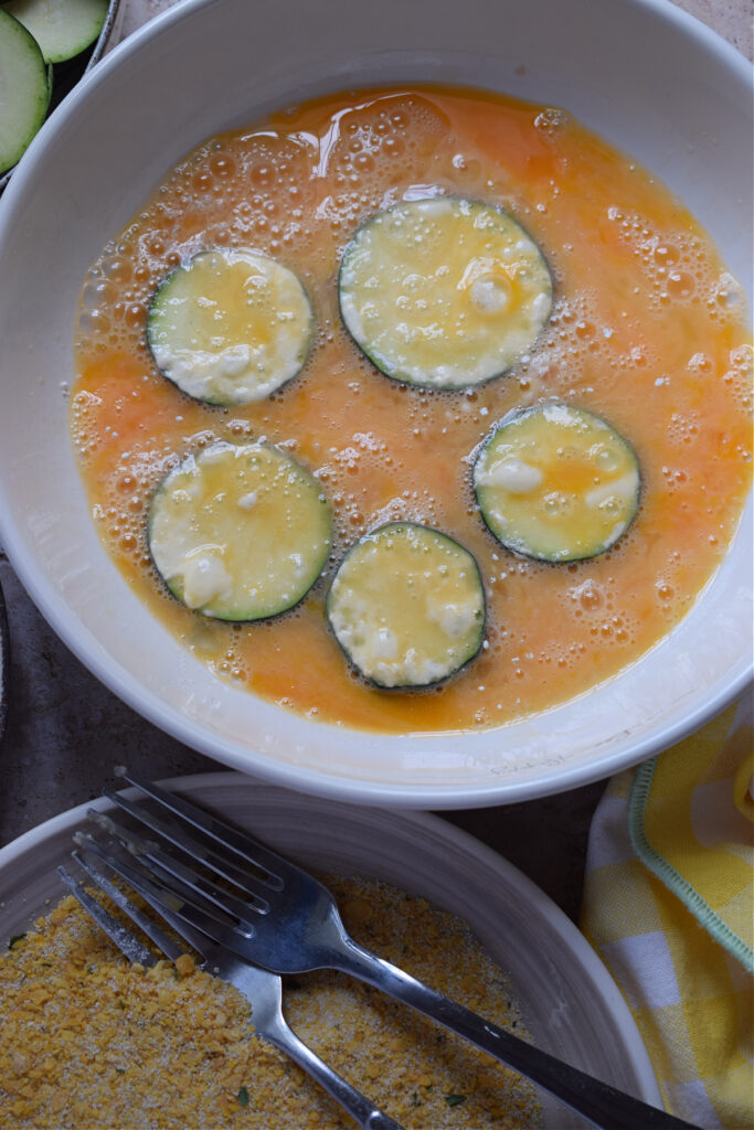 Zucchini dipped in beaten egg.