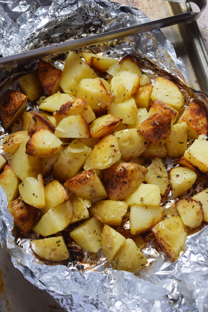 Potatoes in foil paper.