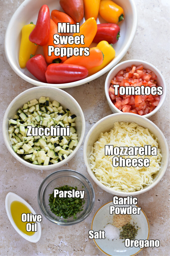 Ingredients to make stuffed mini peppers.