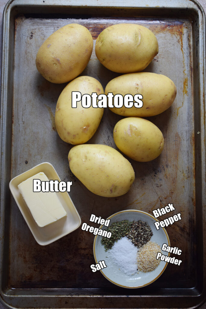Ingredients to make grilled potatoes in tin foil.