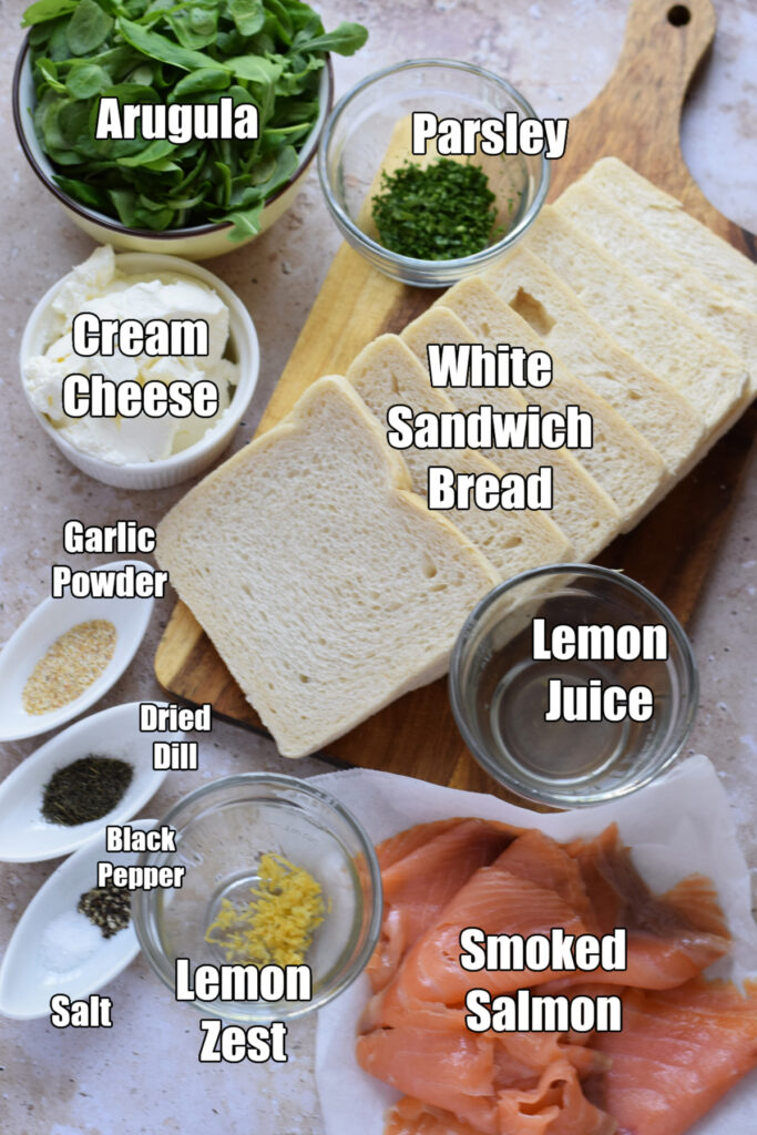 Ingredients to make smoked salmon sandwiches.
