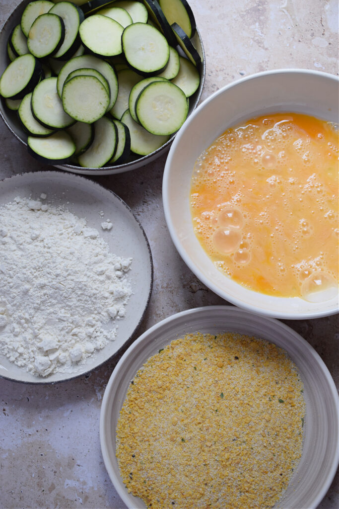 Ingredients to make panko crusted zucchini.